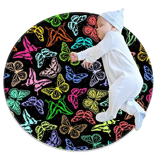 Tapis rond papillons vintage JDEZ : créez un coin lecture cosy au salon
