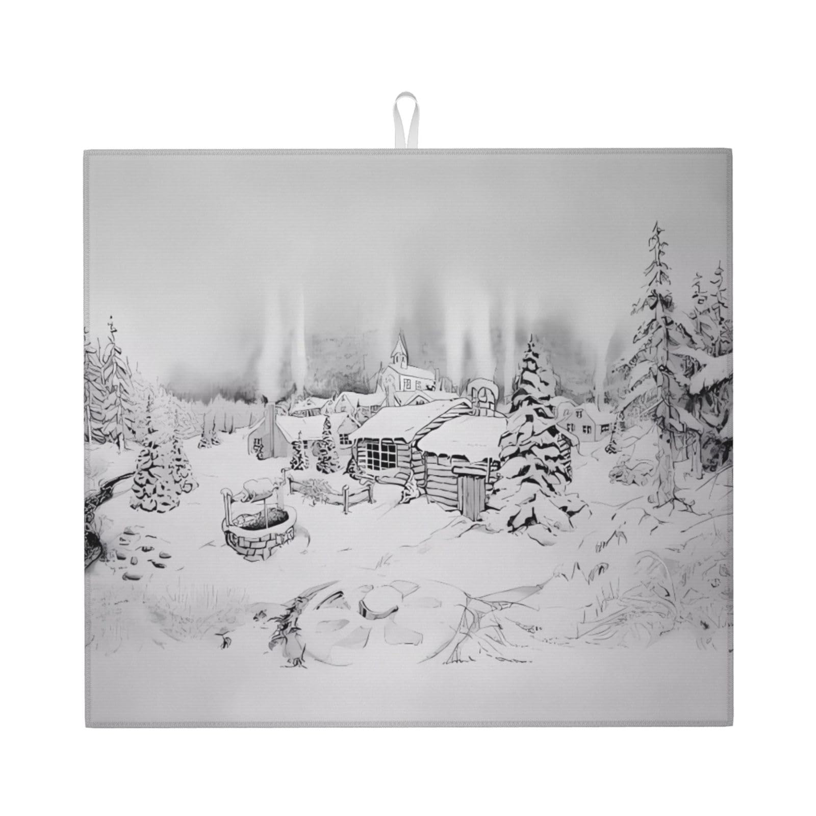 HJFCZH Winter on Snowy Prints Kitchen Drying Mat – Absorbent Dish Throw for Countertops, Quick-Dry Non-Slip Layer with Colorful Designs, for New Kitchens