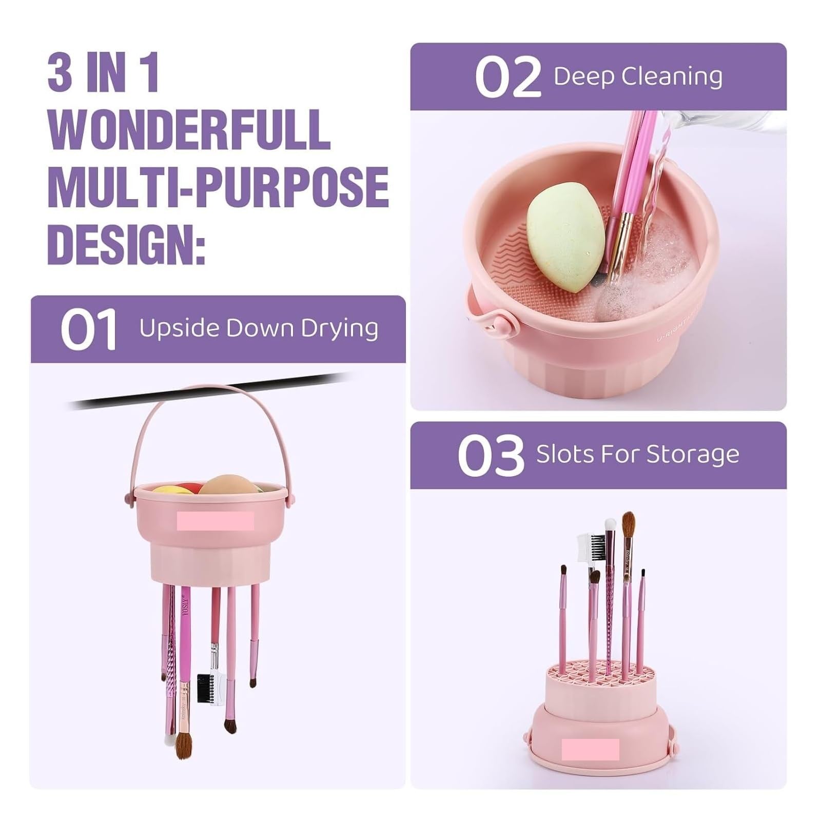 Seau de nettoyage pour pinceaux de maquillage - Outil de lavage et de séchage pour les amateurs de beauté (B)