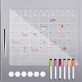 Magnetic Acrylic Calendar Board - with 6 Magnetic Markers and Sticky Dots, Magnetic Calendar 2023 for Fridge(17.33 x 13 Inch), Acrylic Magnetic Dry Erase Board, Magnetic Monthly/Daily/Family Planne