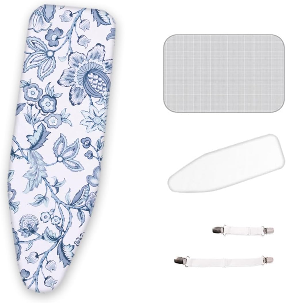 CHEMYO Ironing Board Cover with Extra Thick Padding, Iron Board Cover with Padding with Protective Scorch Mesh Cloth and Fasteners(Blue,48x15in)