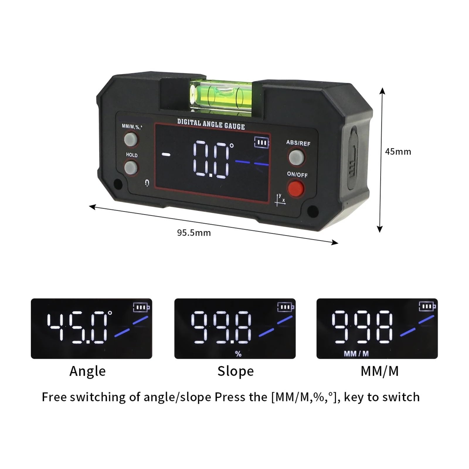 Goniometro digitale, strumento multiangolo con LCD retroilluminato, livella bolla e display a doppio asse