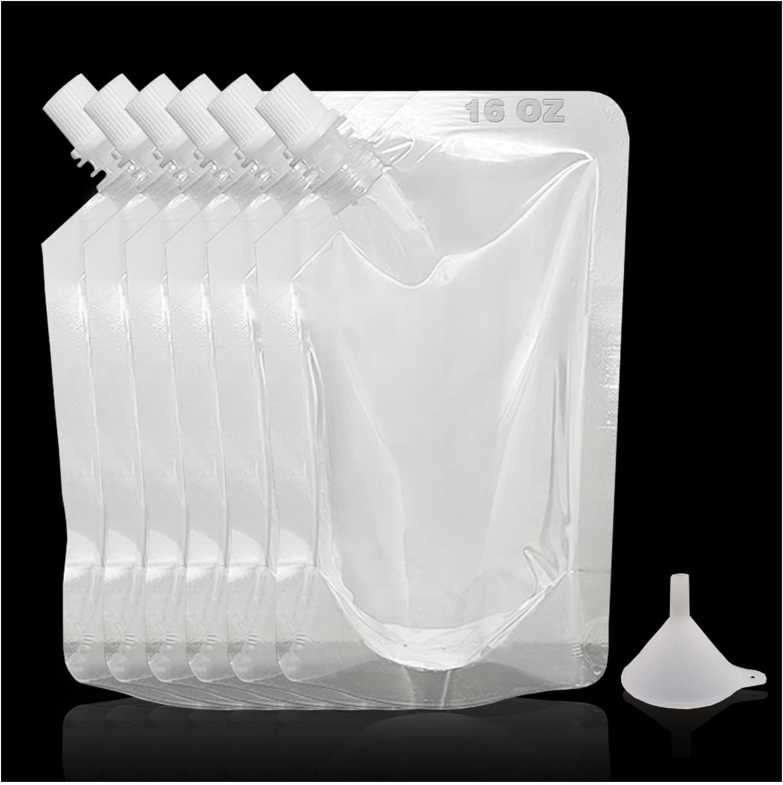 6PCS Drinking Flasks - Juice & Liquor Pouch, Reusable & Concealable Plastic Flasks for Sneak to go, with Funnel (16 OZ)