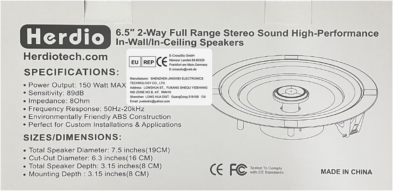 Herdio Enceintes Plafond Bluetooth 600 Watts 6,5 Pouces 4 Haut-parleurs