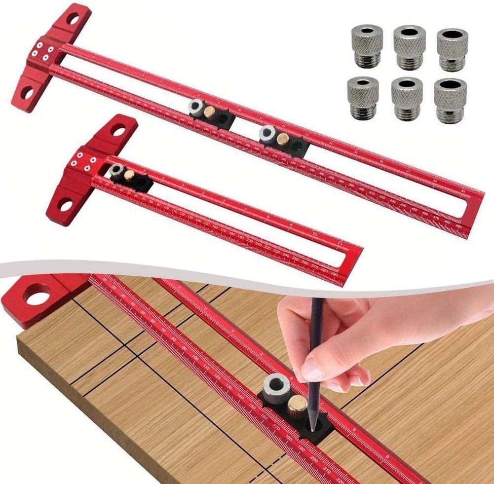 Adjustable Woodworking Scriber Marking Line Ruler, T Type Woodworking Scriber Ruler 90 Degree Line Gauge Scriber T-Square Ruler(500MM)