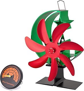 LAMA Wood Burner Fans, Upgrade 7 Blades Fan for Wood burning stove, Log Burner Fan with Stove Thermometer for Wood Burning Stove Log Burner Fireplace for Christmas Decorations