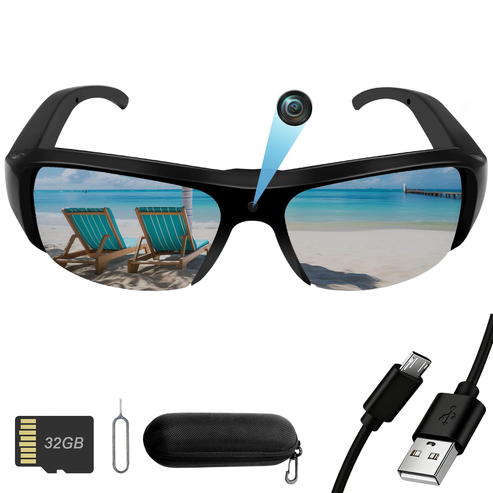 Nisanuki Nisanuki Cámara Espía Oculta Gafas de Sol, Gafas con Camara Camuflada MicroSD 32GB, Cámara de Acción Deportiva para Deportes al Aire Libre Protección UV