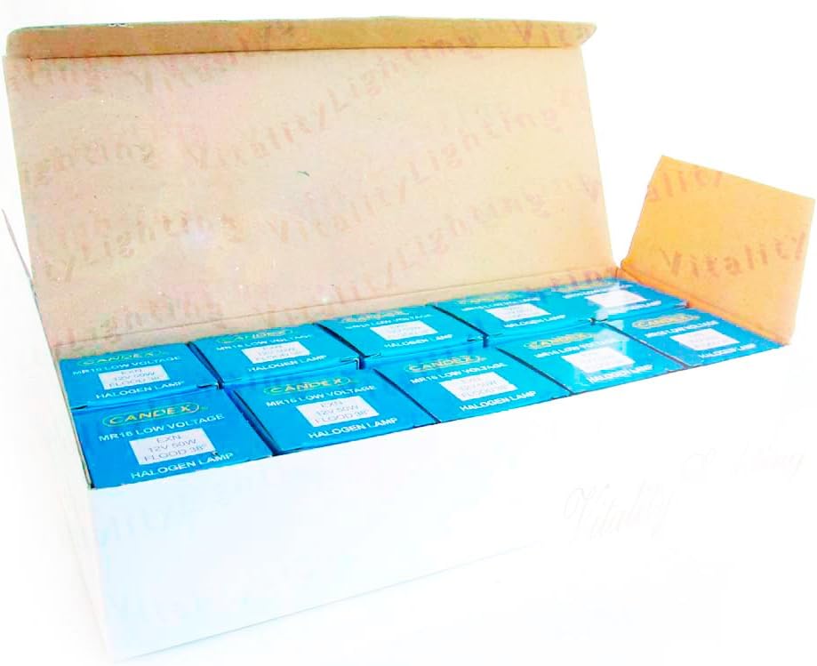 (10)-Bulbs MR16 50W 12V EXN Flood Lamp Warm White GU5.3 Base (10/Pack)