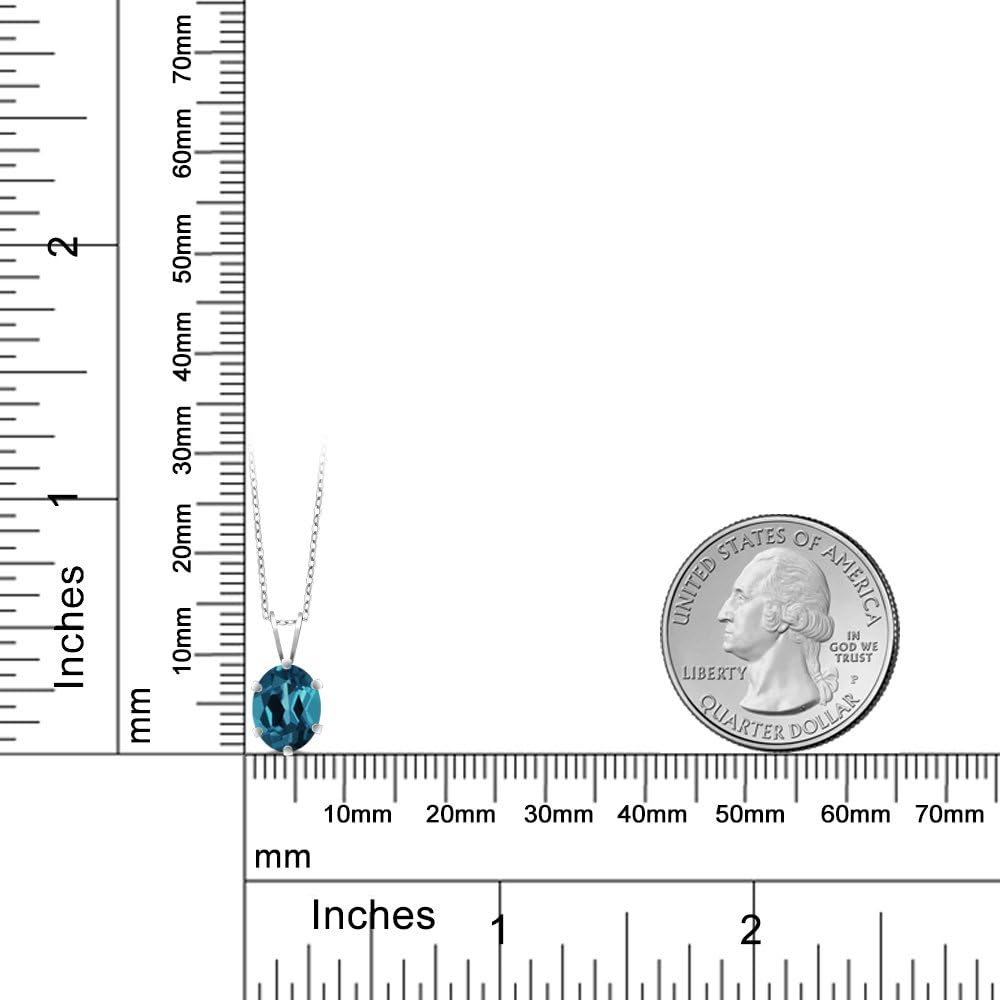 Gem Stone King 9X7MM Oval Gemstone Birthstone Solitaire Pendant Necklace For Women | 925 Sterling Silver | Fine Jewelry Gifts for Her Mom Women Wife | With 18 Inch Silver Chain