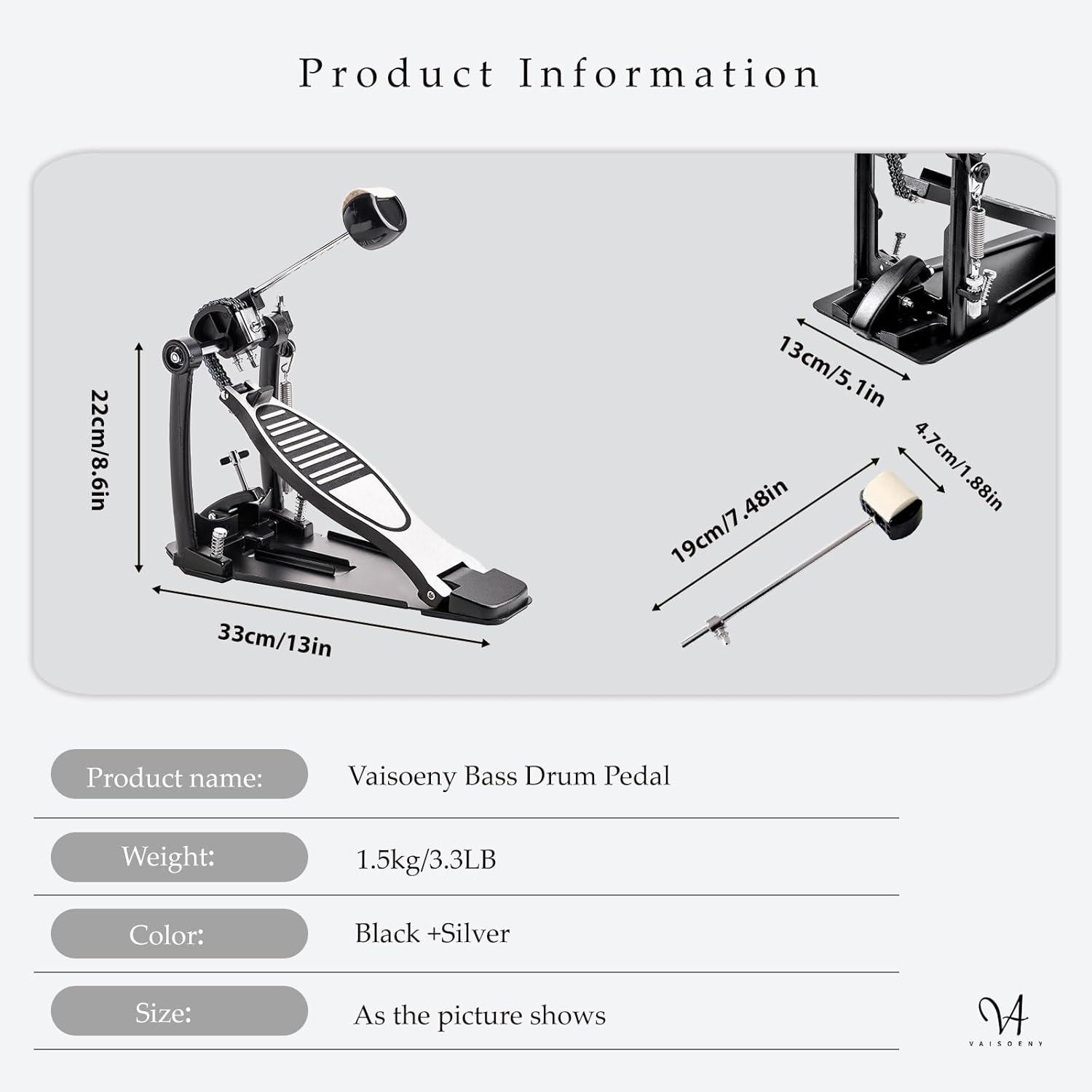 Bass Drum Pedal, Double Chain Kick Drum Pedal for Bass Drum and Drum Set (V-DC-HT12)