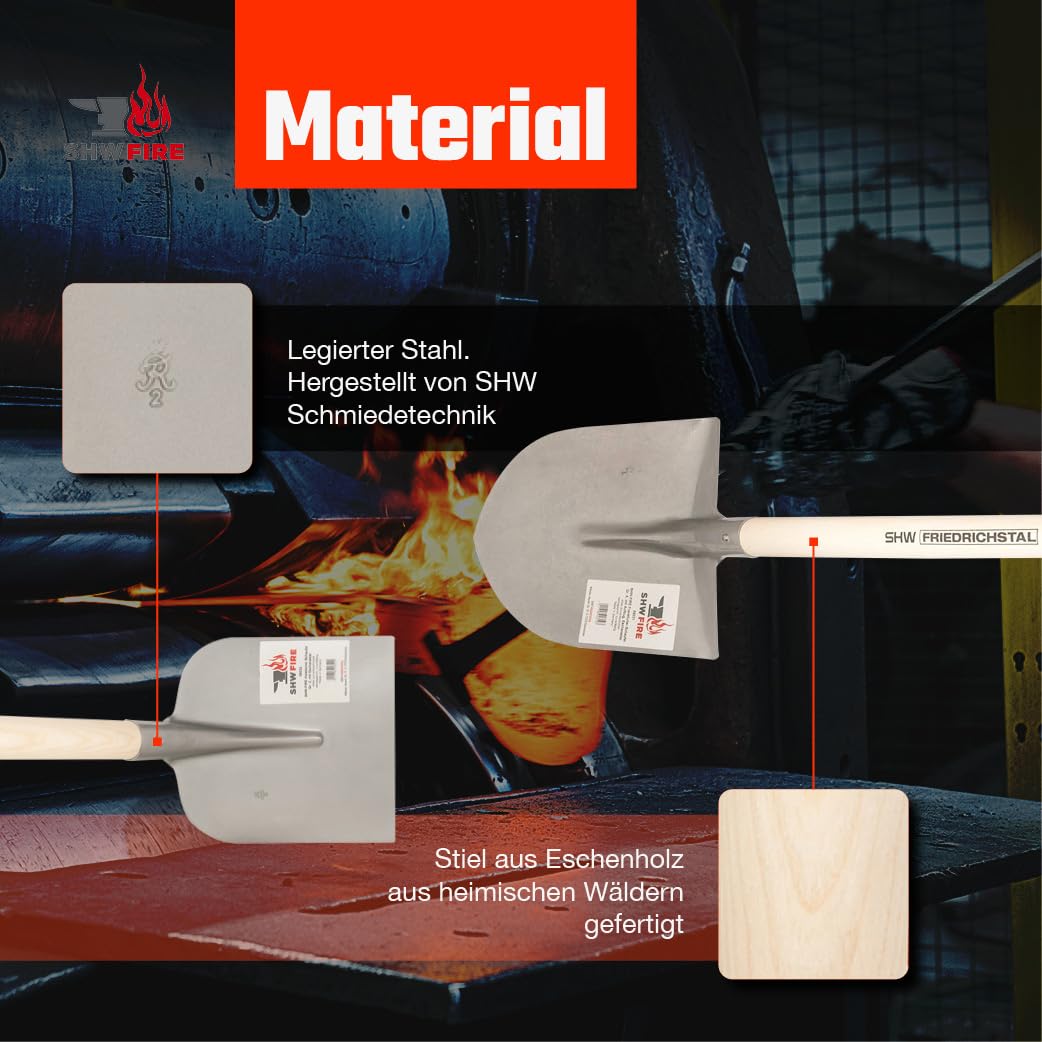 SHW-FIRE | Kombi-Set Holsteiner und Frankfurter Schaufel aus Spezialstahl, robuster 130 cm Eschenholzstiel, langlebig & stabil, ideal für Erde, Sand & Schüttgut, Garten & BAU | Made in Germany