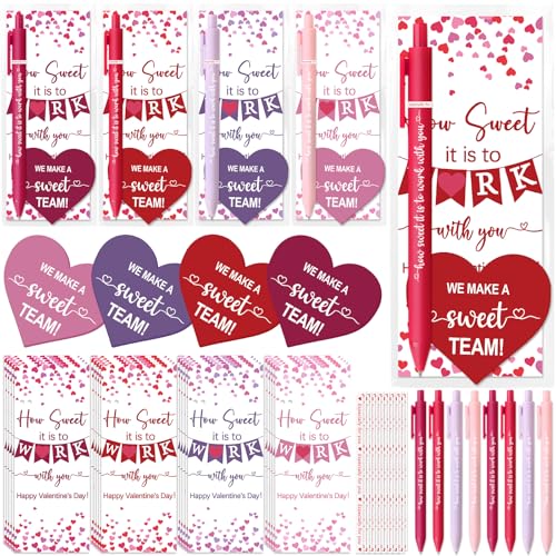 Blurap Valentines Appreciation Gifts for Employees Coworkers, 24 Sets Valentines Pens Bulk Valentine Cards Sticky Notes Gifts, Valentine‘s Day Gift for Teacher, Team, Staff, Party Favors