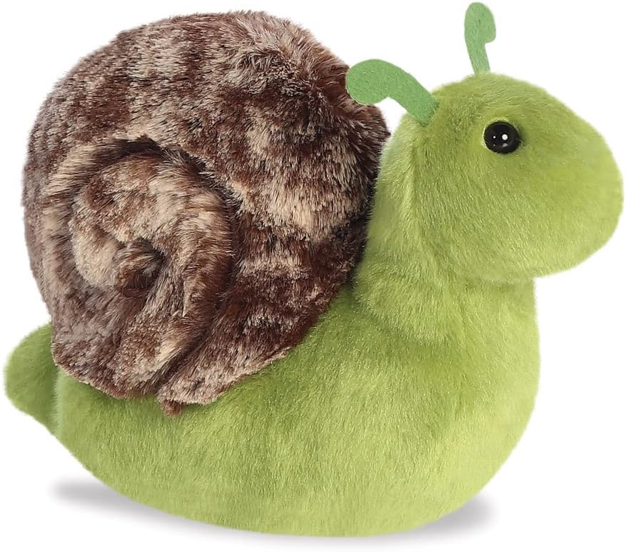 Aurora, 31859, Mini Flopsie Slow Snail, 8In, Eco-friendly soft toy, Green & Brown