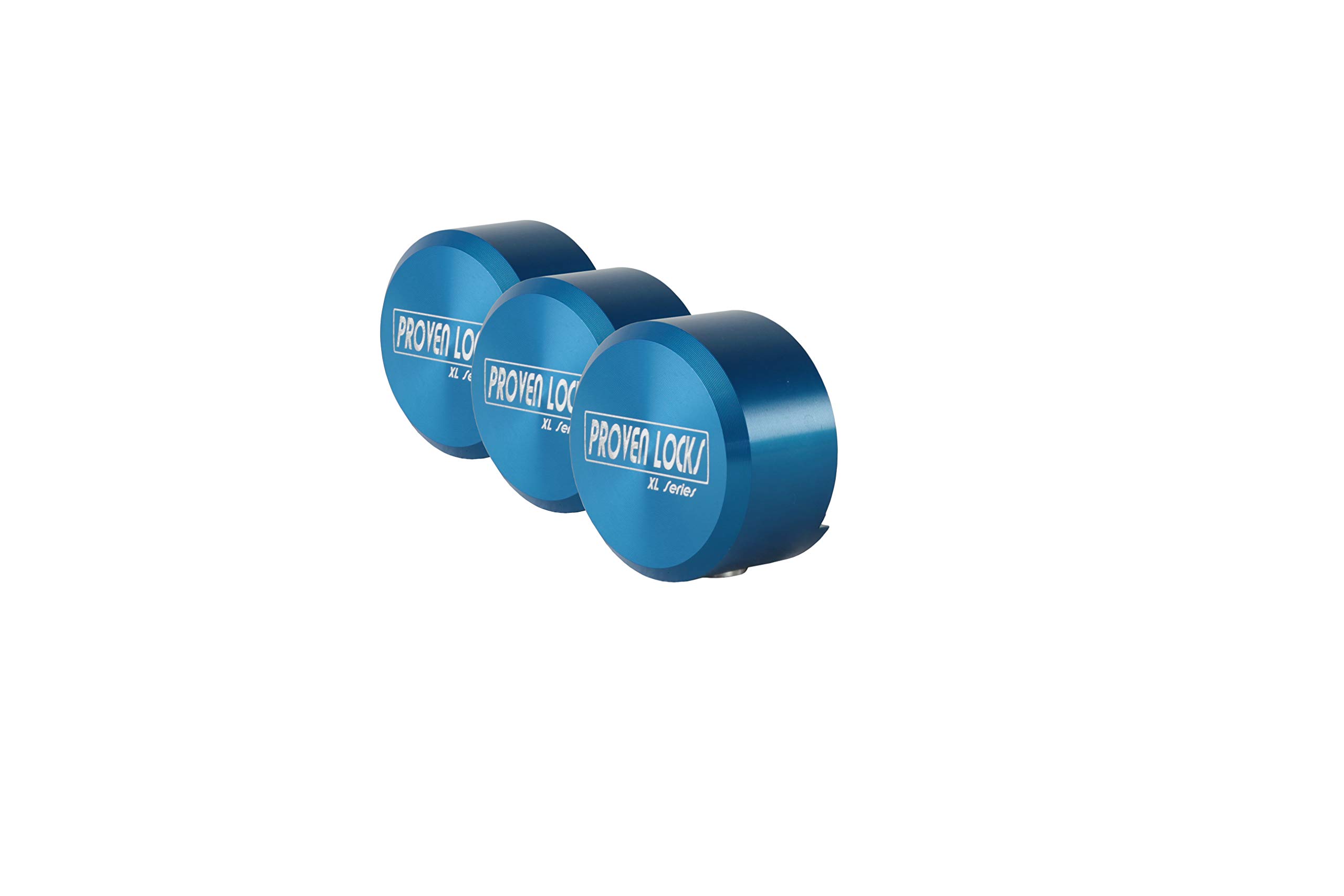 Proven Industries Puck Lock 3 Pack of 400XL | Best Trailer Lock with Hidden Shackle | All Locks Keyed Alike | Blue 400XL