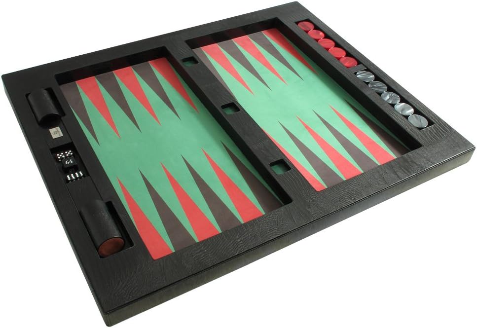 Leather/Microfiber Table Top Backgammon Set - (26" Extra Large Board, Zaza & Sacci) - Black