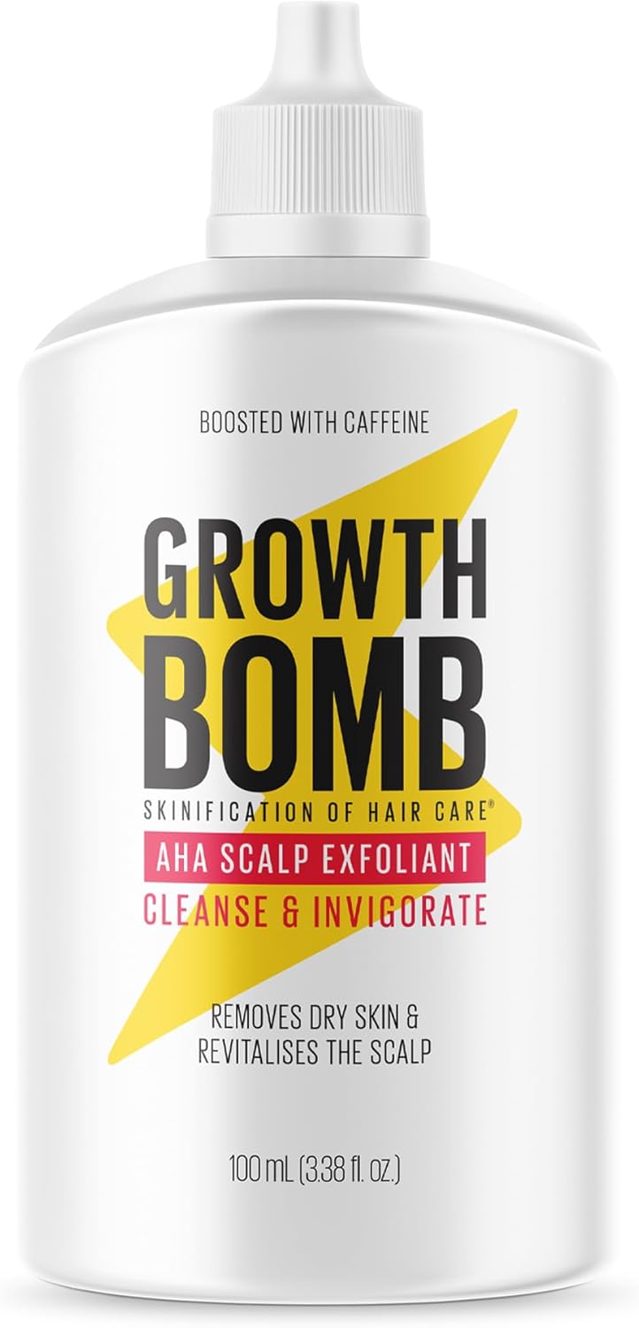 Growth Bomb AHA Scalp Exfoliant – Scalp Serum Treatment for Healthy Hair Growth with Aloe Vera & Yerba Mate, Moisturize & Strengthen Dry, Itchy, Thin Hair, Cleanse & Detox for Women & Men – 100 mL