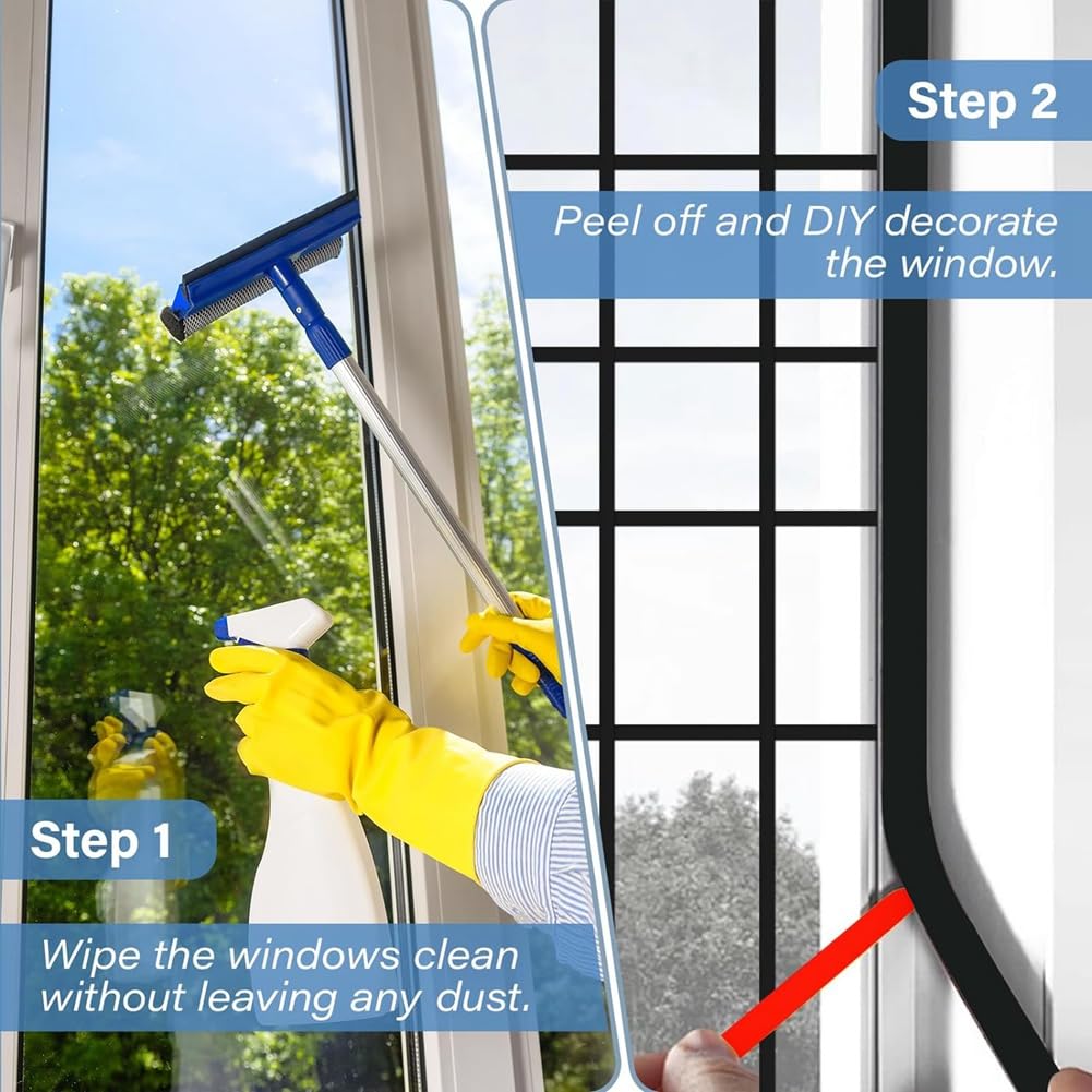 Juego de 5 rollos de rejilla para ventana, autoadhesivas, para despegar y pegar, simulado para decoración de ventanas, color negro