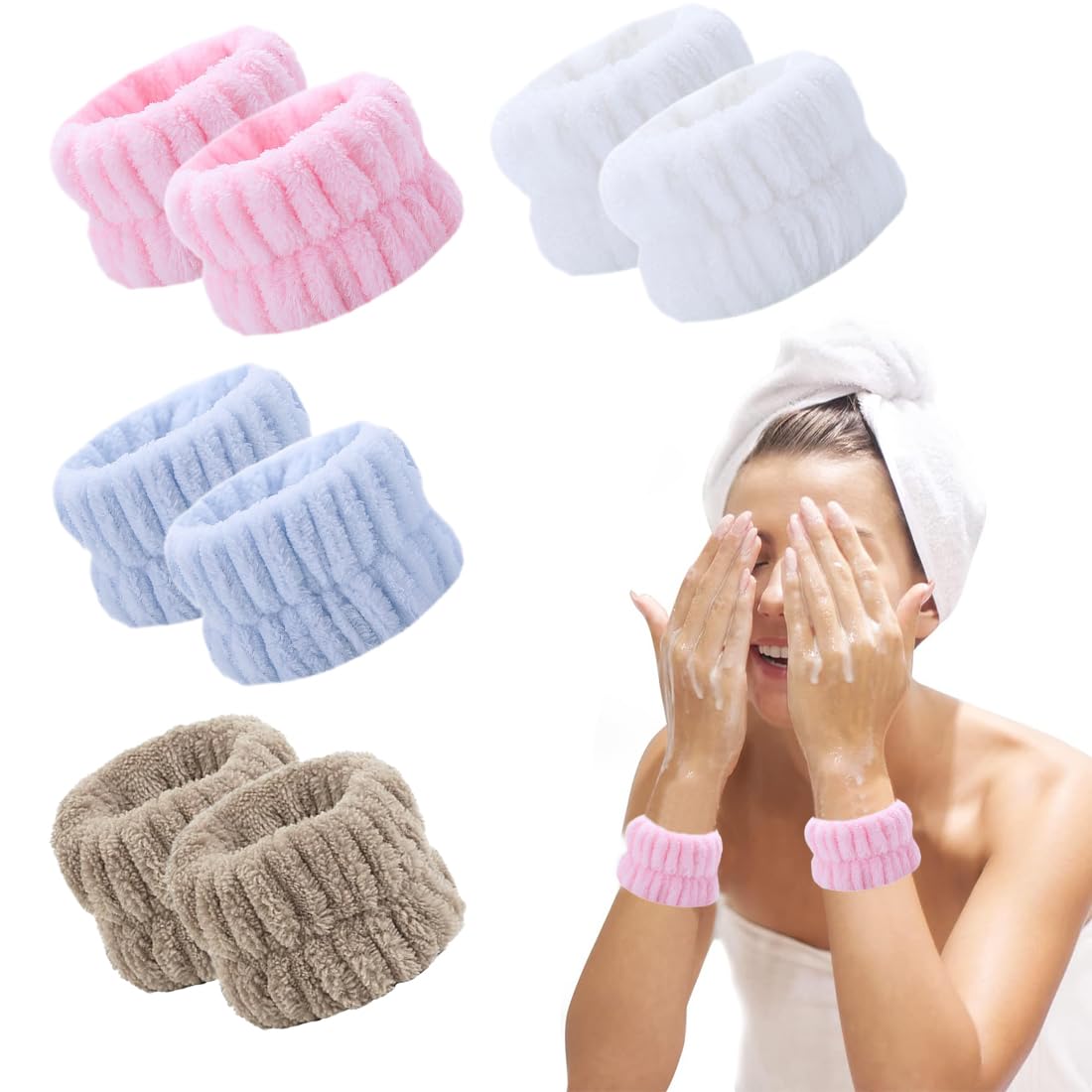 8 Piezas Pulseras de Mujer para Lavar la Cara Toallas de Muñeca Absorbentes Muñequera Banda de Sudor para Niñas Evitar Que el Agua Se Saiga Los Brazos