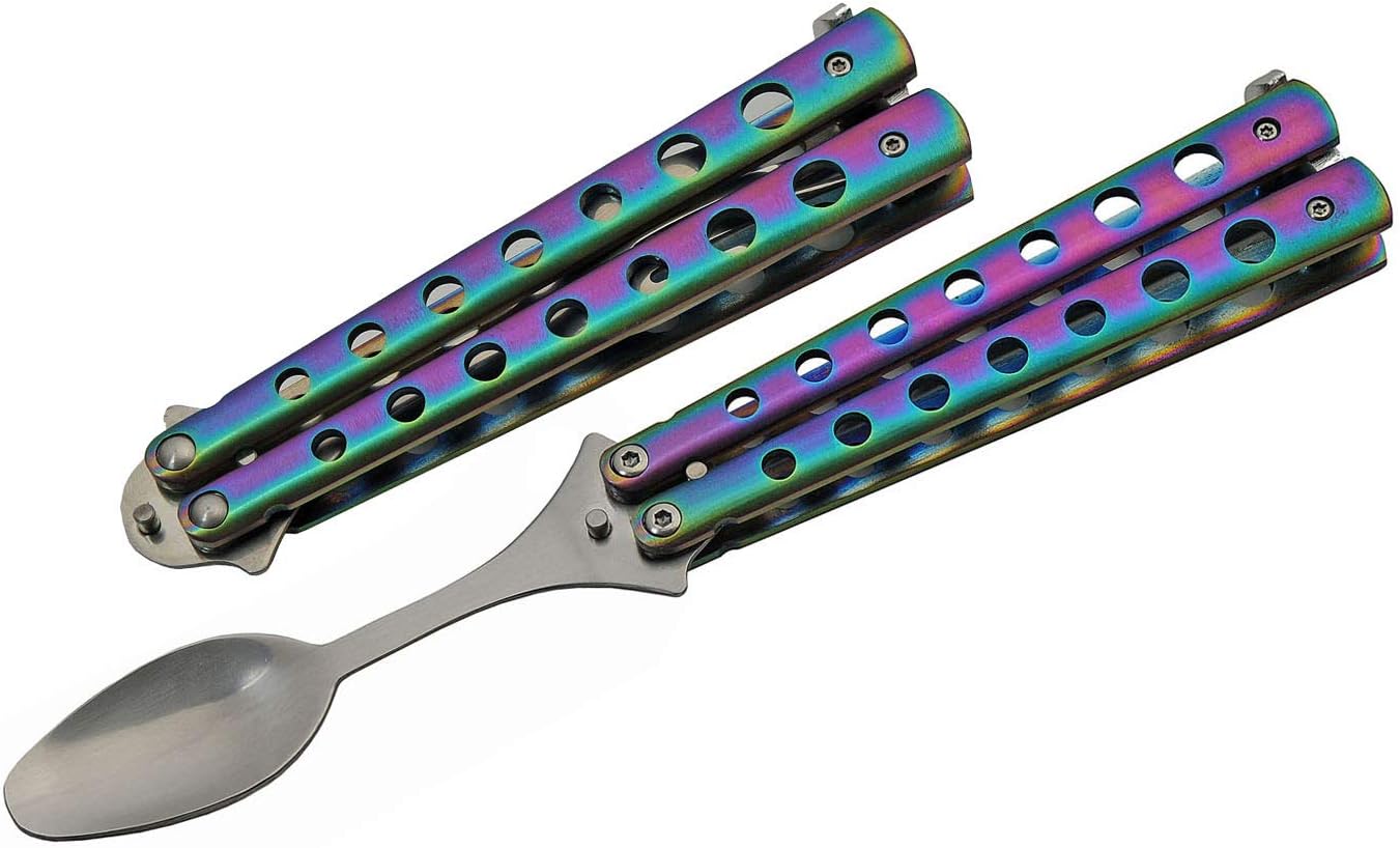 SZCO Supplies 9” Rainbow-Finished Butterfly-Open Styled Travel/Camping Spoon