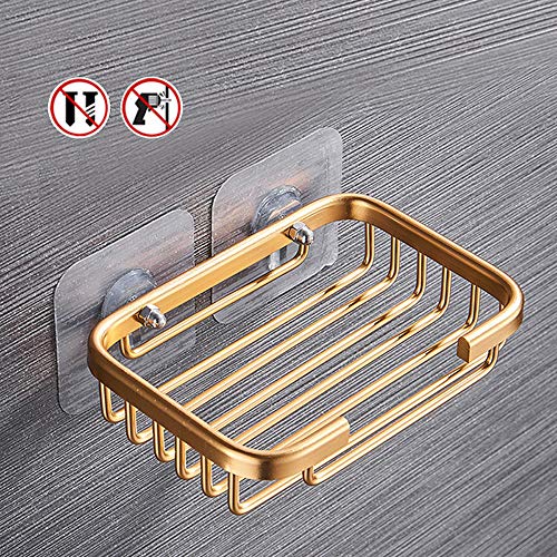 Adhesive Soap Dish Sponge Holder for Bathroom, Kitchen Sink, No Drilling Wall Mounted Soap Saver Sponge Holder, Aluminum Soap Holder(Gold)
