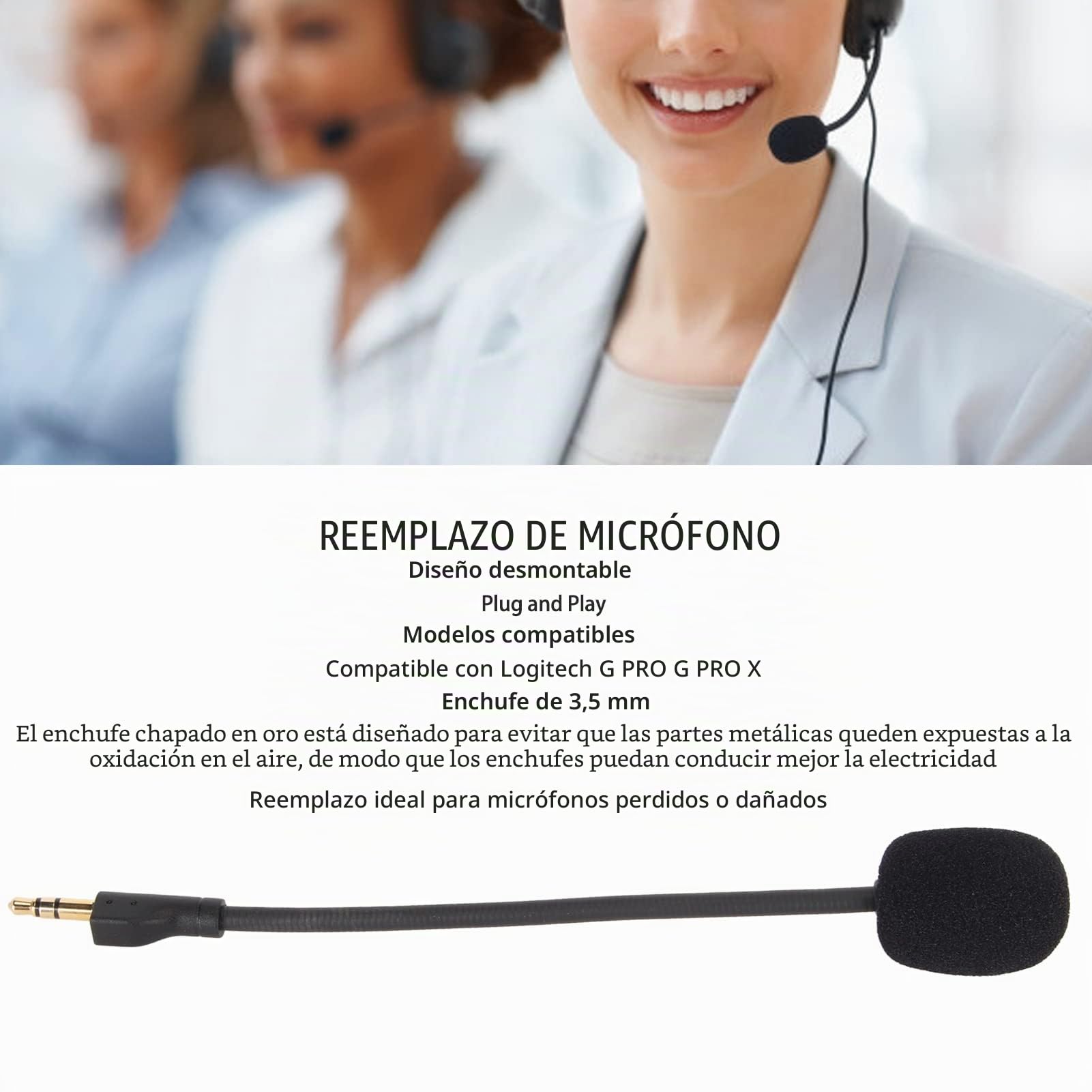 Micrófono de Repuesto para G Pro/G Pro X Auriculares inalámbricos, micrófono Desmontable con cancelación de Ruido y Conector Dorado de 3,5 mm
