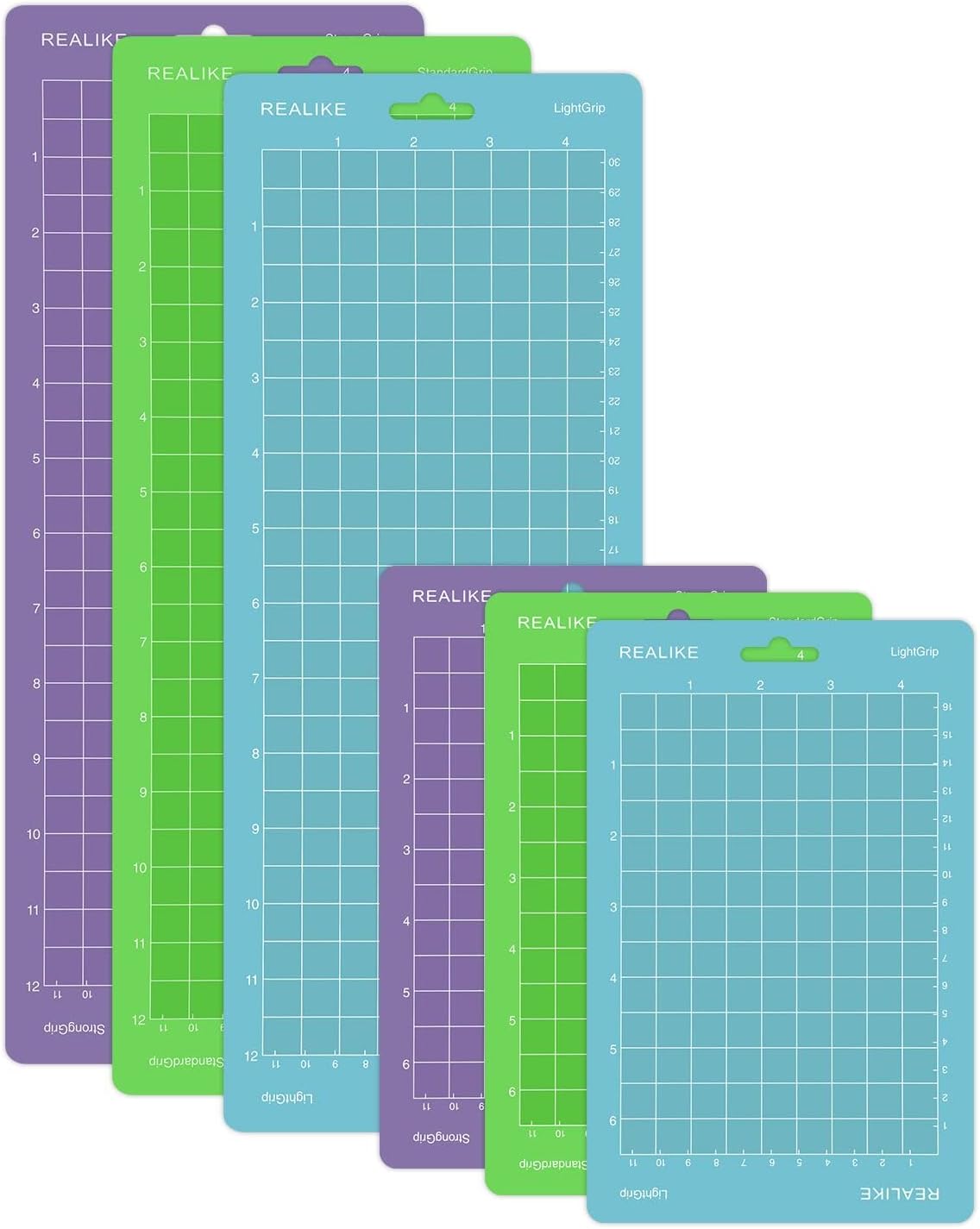 REALIKE Cutting Mat for Cricut Joy 4.5” X12” 4.5”X6.5” ( StandardGrip, LightGrip, StrongGrip 6 Mats ), Variety Adhesive Cutting mats for Cricut Joy Accessories