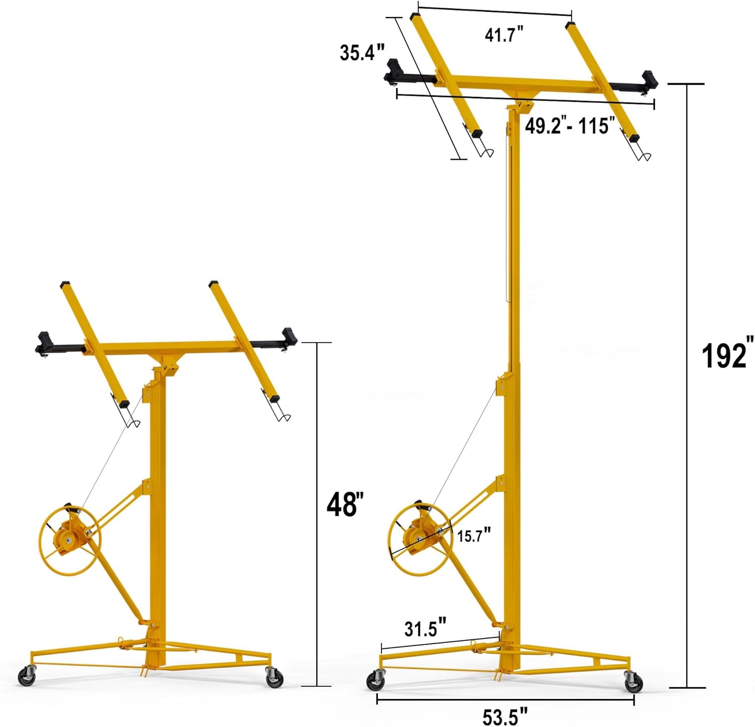 16FT Drywall Lifter Sheetrock Lift, Heavy Duty 150LBS Panel Hoist Jack, 360° Adjustable Telescopic Arm, 3 Lockable Wheels, Rolling Drywall Panel Lifting Tool for Sheetrock Installation