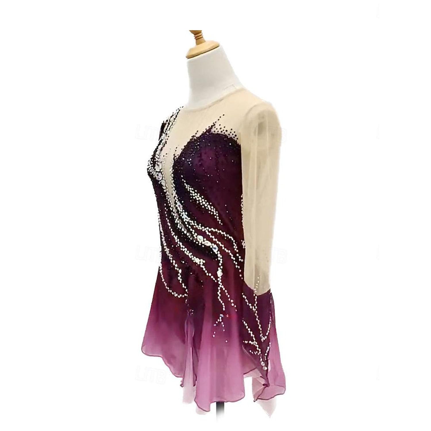 purpleq Professionelles Eiskunstlauf Wettkampfkleid Langärmliges Ballettkleid für Mädchen Und Damen Gradient Outdoor Gymnastik Aktivbekleidung Handgefertigter Strassstein