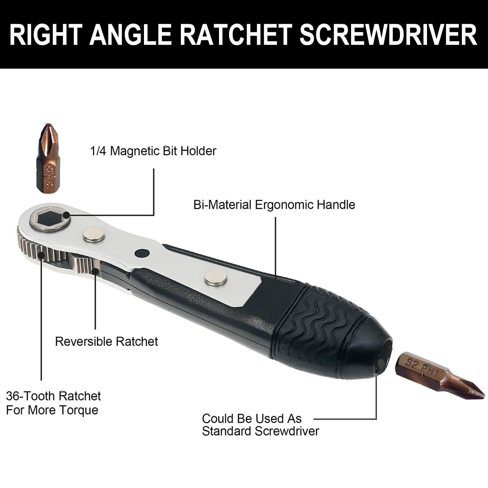 Mini Ratchet Screwdriver Set, Right Angle Screwdriver,Short Offset Screwdrivers with Phillips, Flat, Torx, Hex - Image 2