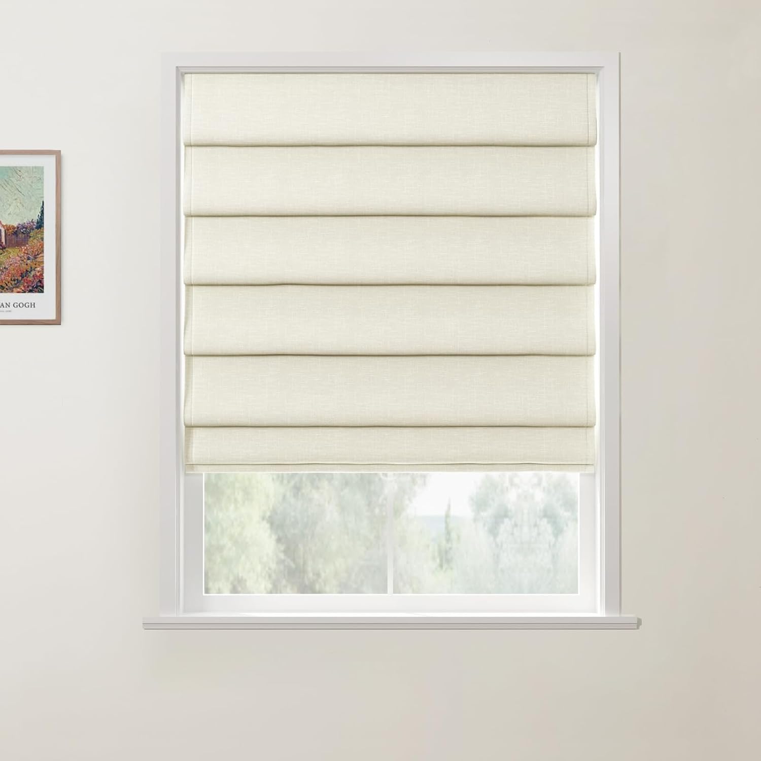 ChadMade Elegant Customized Roman Shade, Light Reducing 100% Linen Roman Window Shade Nature Textured Cordless Roman Blind, Beige, 1 Piece, Patti Collection