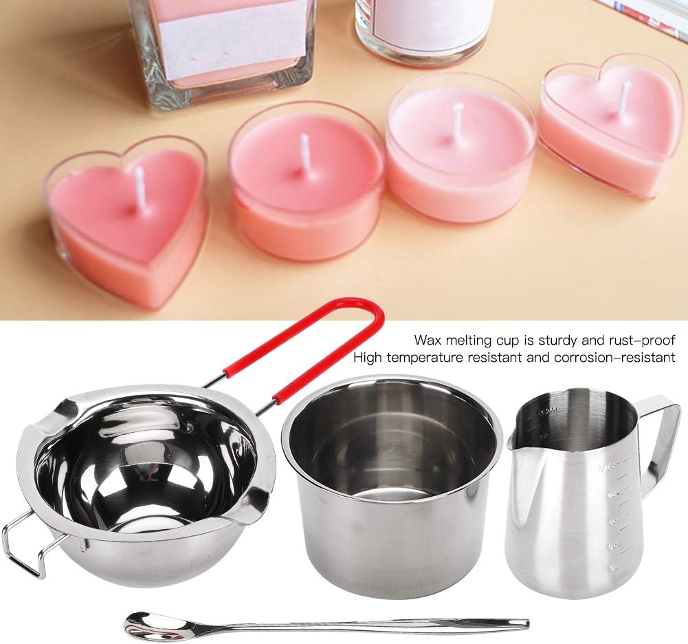 Cyrank Candle Wax Melting Pots, 4pcs Stainless Steel Candle Making Pot and Spoon Candle Pouring Pitcher Kit Candle Wax Melter for Candle Making Supplies Candle Craft Tools for Adults