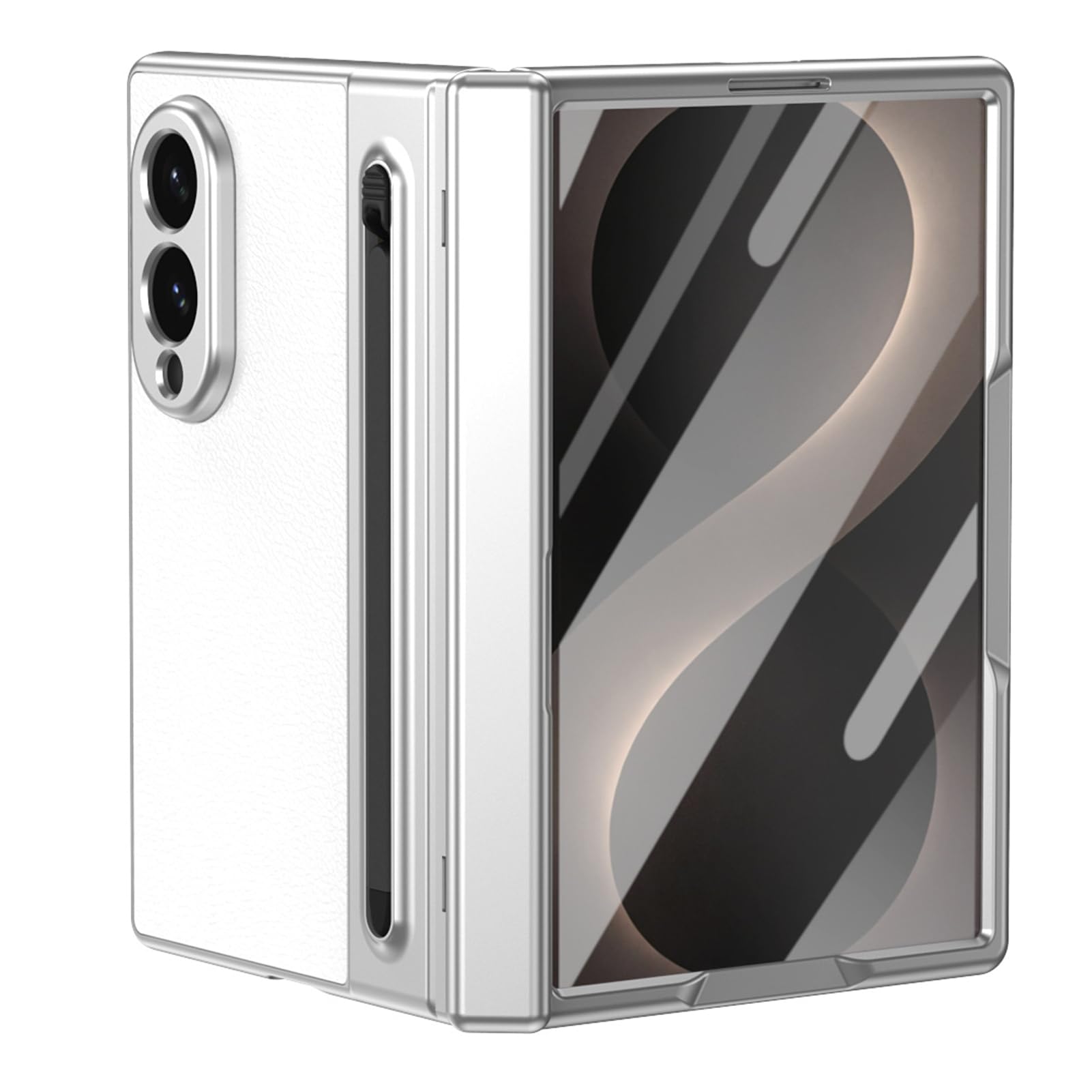 Étui Professionnel for Samsung Galaxy Z Fold 8, Texture Litchi, Résistant Aux Chocs, Anti-Traces De Doigts avec Porte-Stylo, Coque De Protection D'écran en Cuir(White)