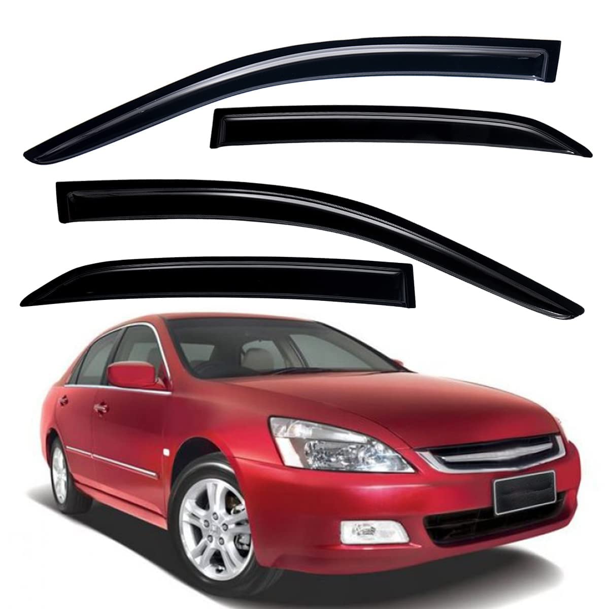 Photo 1 of Lightronic WV94943 Tape-on Side Window Visor Deflector Rain Guard, Dark Smoke Shatterproof, 4 PCS Set for 2003-2007 Honda Accord (Sedan)
