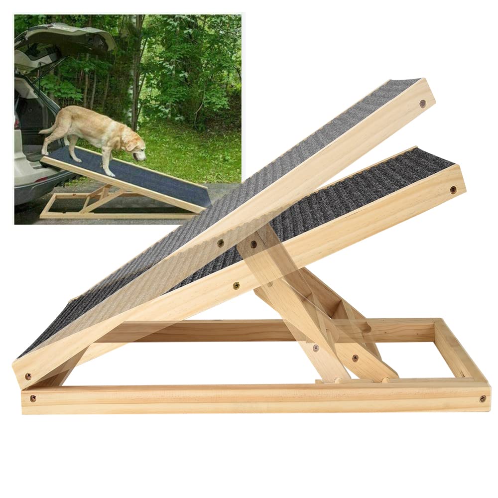 Rampa para Perros y Gatos, Rampa Piscina Perros, Rampa Plegable con Forro Antideslizante, Escalera Perro, Rampa para Escaleras de Madera para Cama o Sofá, 2 Escalones Regulables en Altura