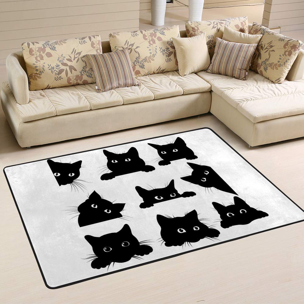 Tapis en polaire anti-boulochage et microfibre grand format chat noir
