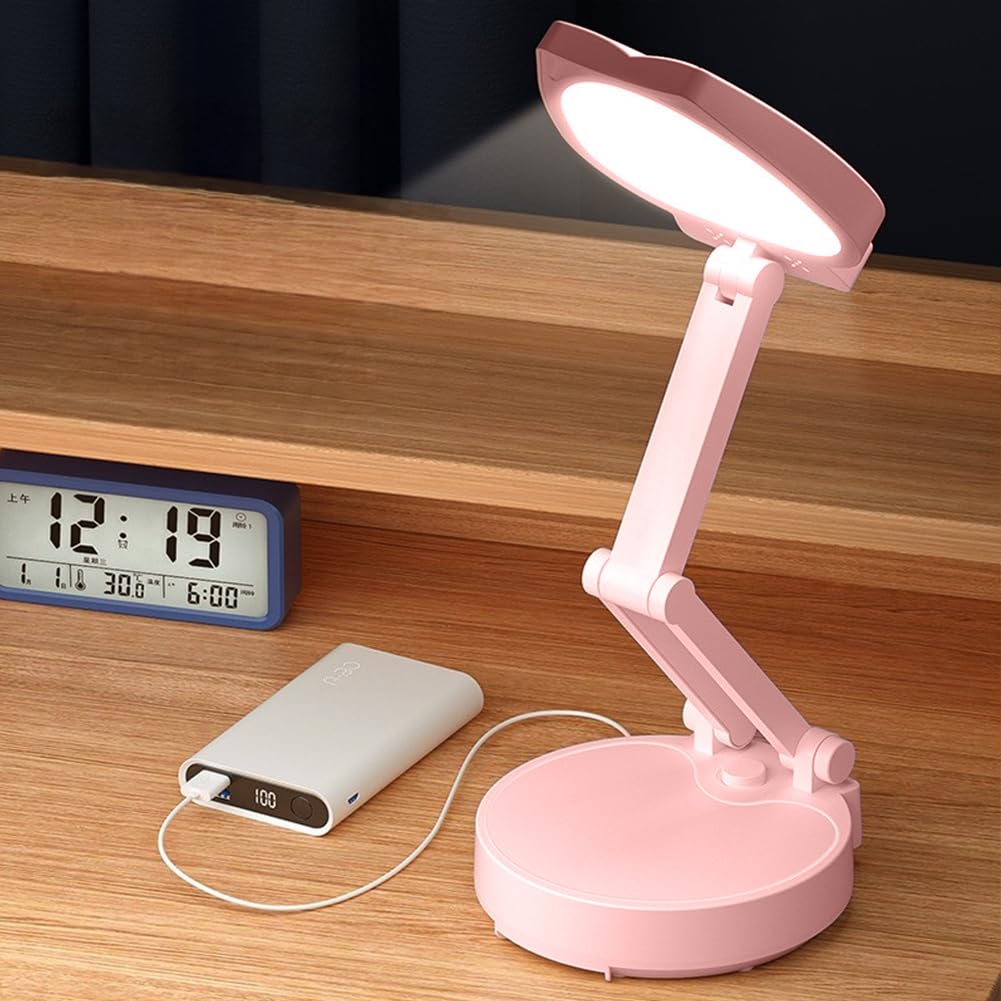 Lampe De Bureau Chat Kawaii Rose LED - Rechargeable USB, Lumière Douce, Veilleuse Pour Chambre Ou Bureau