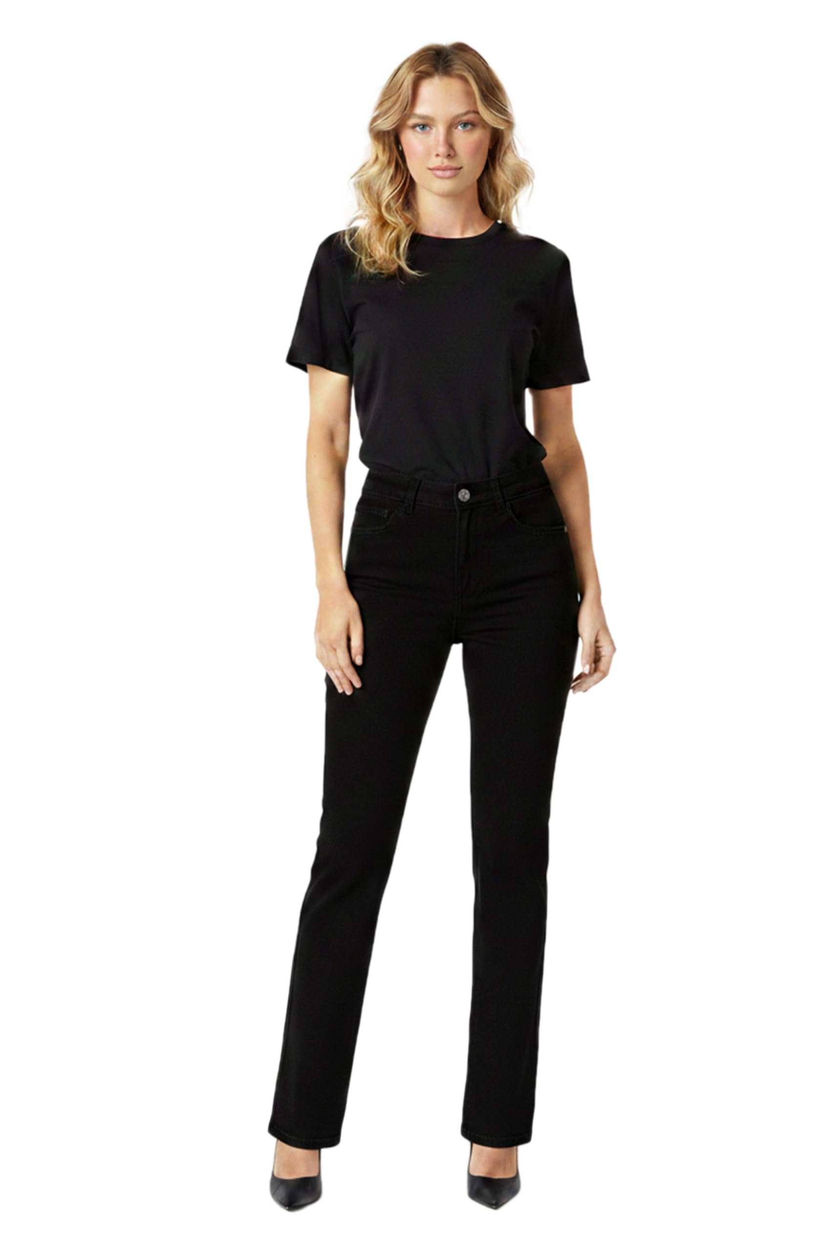 ESRA High Waist Damen Hose Elegant Business Hose Stretch Stoffhose Straight Leg Hose - Premium Damen-Hose aus hochwertiger Baumwolle