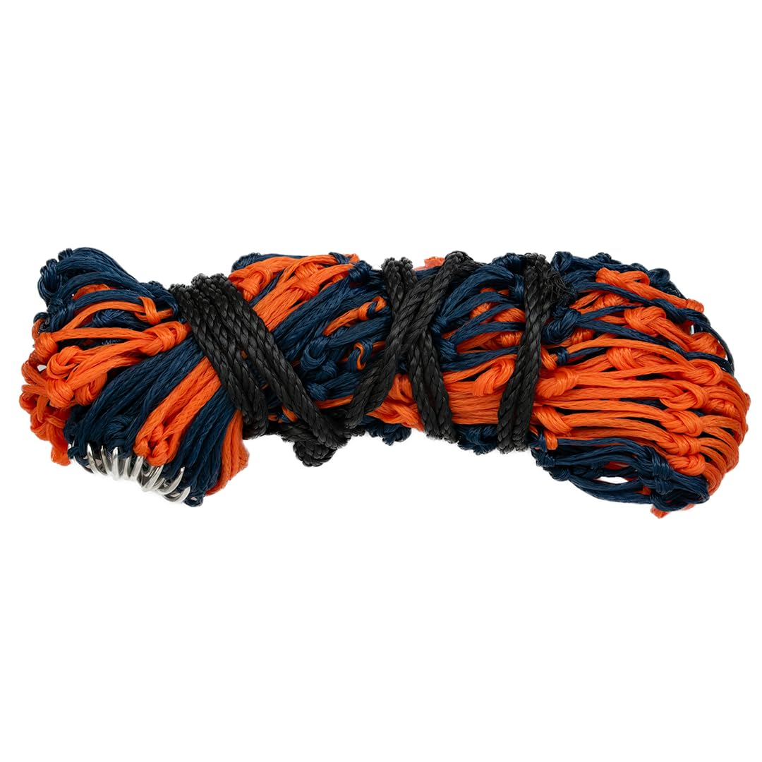 GS Equestrian 50" Haynet โ Small Hole (2") Slow Feed Hay Net for Horses โ Durable HDPE, 22 Rings, Reduces Waste for Stable, Field & Travel (Navy/Orange, 50")
