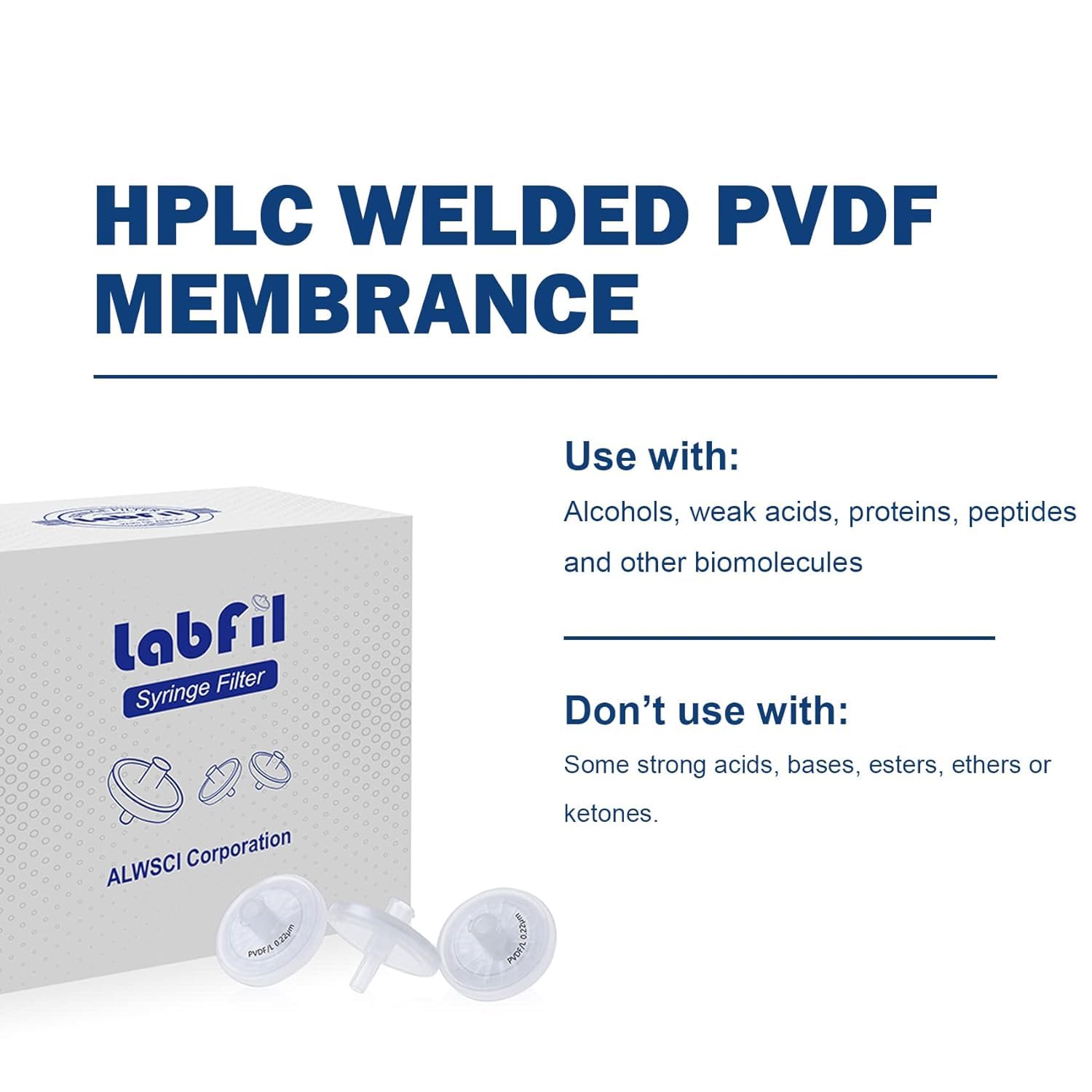 20 pcs Filtres à Seringue Stériles PVDF 25 mm de Diamètre 0,22 μm Taille des Pores Emballés Individuellement, Filtres à Aiguille HPLC et GC, Filtration de Laboratoire à Haut Débit