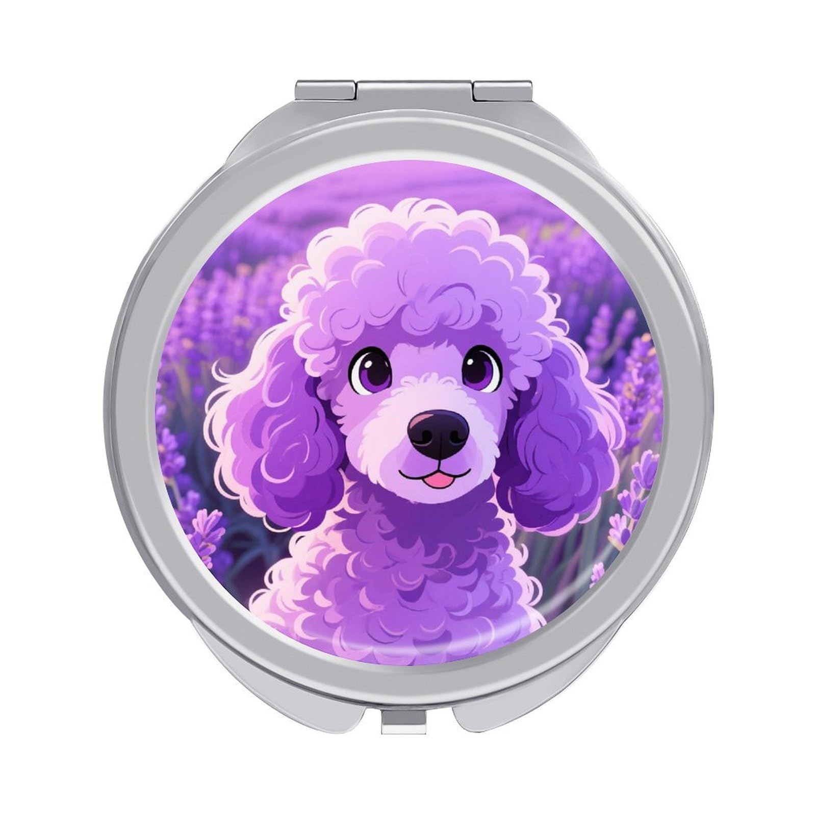 VstaDank Poodle Makeup Mirror Beautiful Compact Makeup Mirror Silver Mirrors Surface Folding Makeups Lightweight Travel Makeups Mirrors for Suitable Handbag and Purses