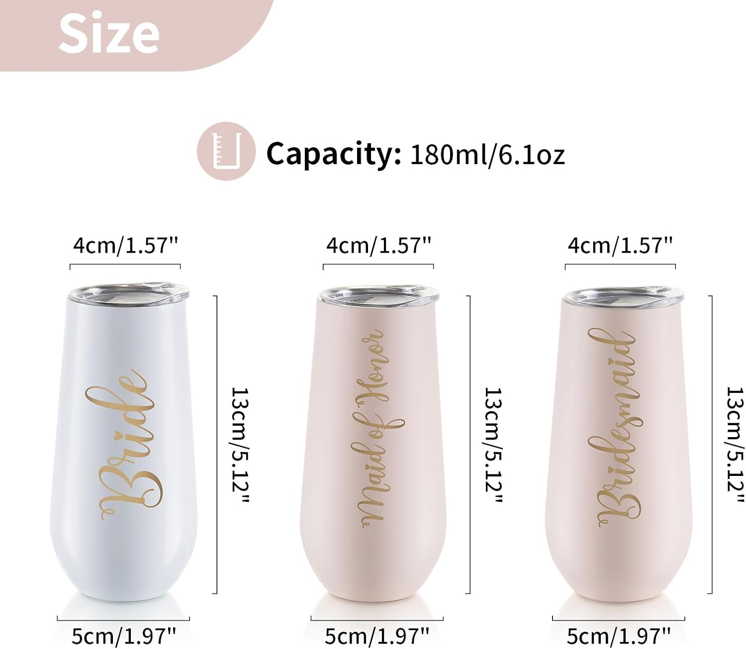 NUPTIO Bridesmaid Proposal Gifts Tumbler: Set of 6 Bride Stemless Champagne Flutes Maid of Honor Stainless Wine Cups Beach Bachelorette Party Supplies Bridal Shower Engagement Wedding Favors 6oz