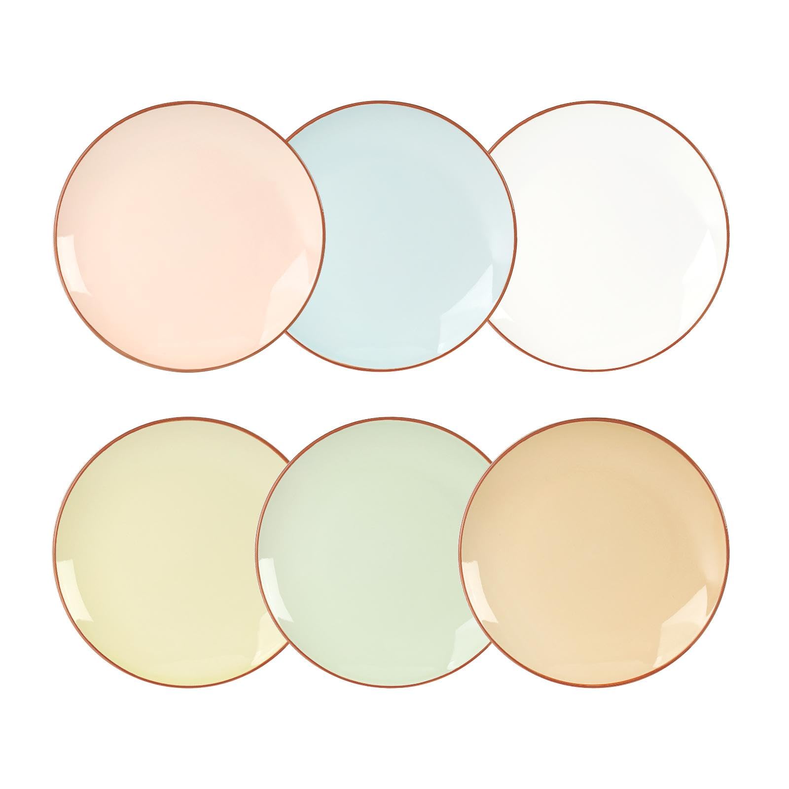 AHX Platos Postre Colores Plato Ceramica - Juego de 6 Platos para Ensalada en Estilo Multicolor - Set Platos de Desayuno - Platos Llanos Pequeños para Servir Aperitivos | Postres | Ensaladas - 20 cm