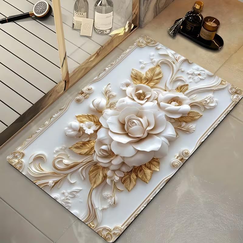 3D Floral Bathroom Rug Mat, Bath Mat for Bathroom Floor | Non Slip Water Absorbent Shower Carpet, Quick Dry Soft Bathroom Rug for Tub and Sink-image-34