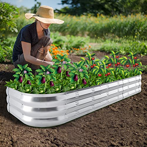 Mfmrslw Galvanized Raised Garden Bed 2Pcs Planter Raised Beds Outdoor For Gardening Vegetables Flowers Herbs Succulents Oval Large Metal Planter Box Kit, 6L * 2.6W Ft #TOP1