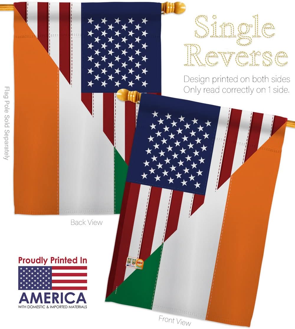 US Irish Friendship House Flag Dowel Set Regional USA American Alliance World Country Particular Area Small Decorative Gift Yard Banner Made In 28 X 40