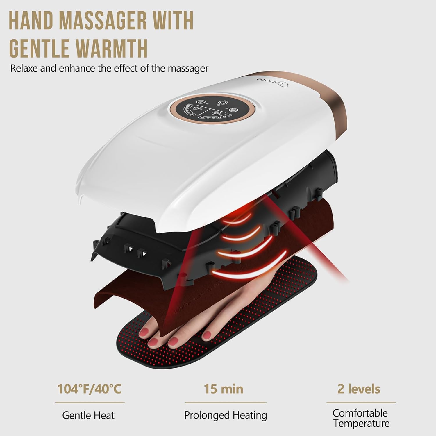 cotsoco Hand Massager with Heat and Compression, 6 Levels Hand Therapy for Arthritis and Carpal Tunnel Relief, Finger and Wrist Cordless Massager Machine for Pain Relief, Gifts for Women Men, White - Image 5