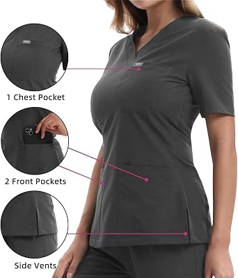 Scrubs for Women Set, Medical Scrubs Top & Pants, Jogger Scrub Set w/ 10 Pocket, Slim Fit