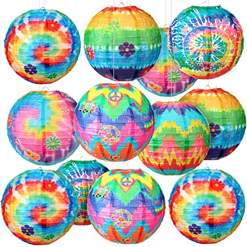 Panelee 12 Pcs Tie Dye Party Decorations 70's Hippie Paper Hanging Lanterns
