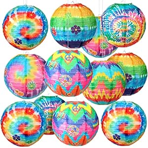 Panelee 12 Pcs Paper Lanterns Party Decorations 8 Inch Hanging Round Hanging Paper Party Decorations for Holiday Indoor Outdoor Supplies (Tie Dye)