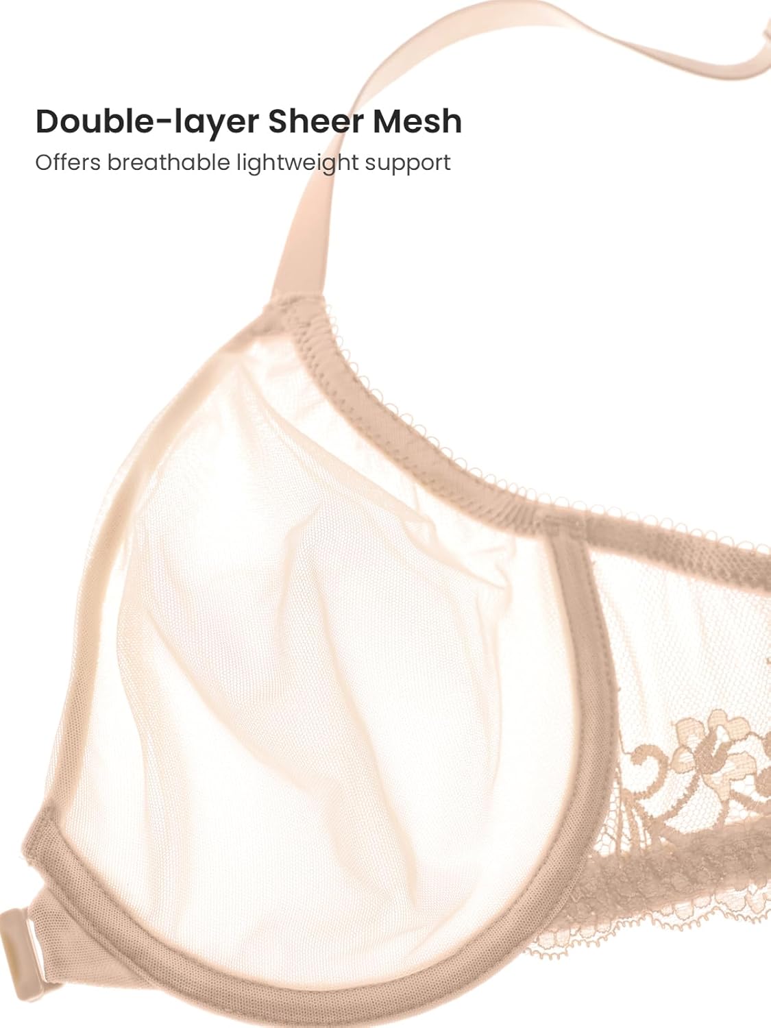 DELIMIRA Women's Front Closure Bras Racerback Sheer See Through Full Coverage Plus Size Underwire Unlined Bra - Image 5